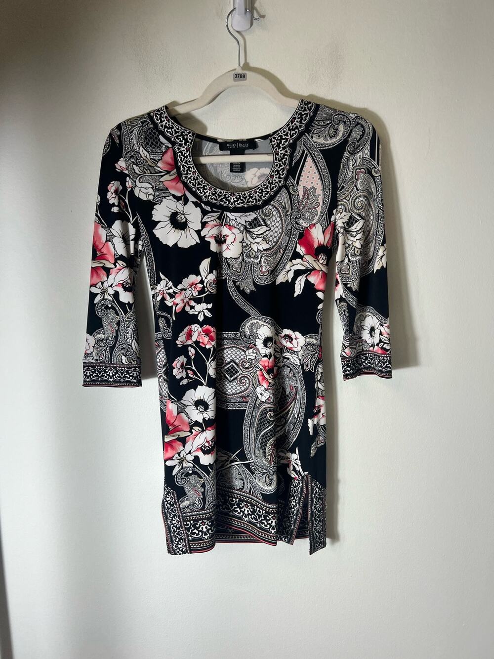 White House Black Market Black/Pink 3/4 Sleeve Mini Dress Sz XXS